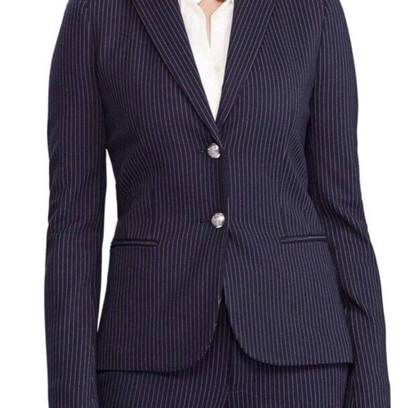 NEW!  Lauren Ralph Lauren Navy Ponte Knit Pinstripe Jacket - XL - $195 - Picture 3 of 15